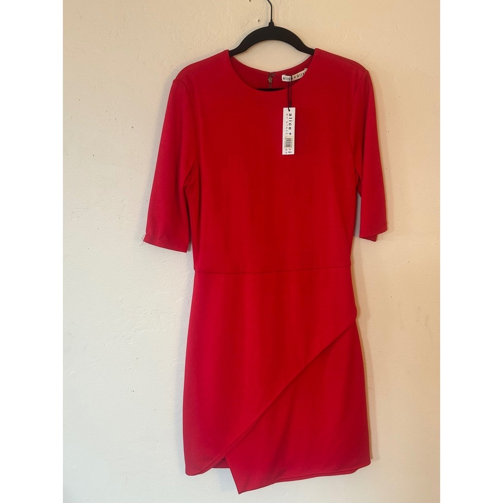 Alice + Olivia Red Tulip Wrap Skirt Sheath Dress Size 4 Exposed Zipper Mini